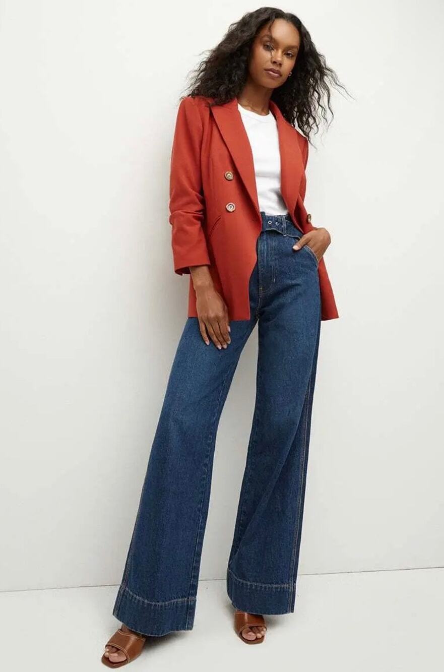 NWT VERONICA BEARD Hirsh Dickey Blazer 3/4 Ruched Sleeve Brick Red Rust Orange 0